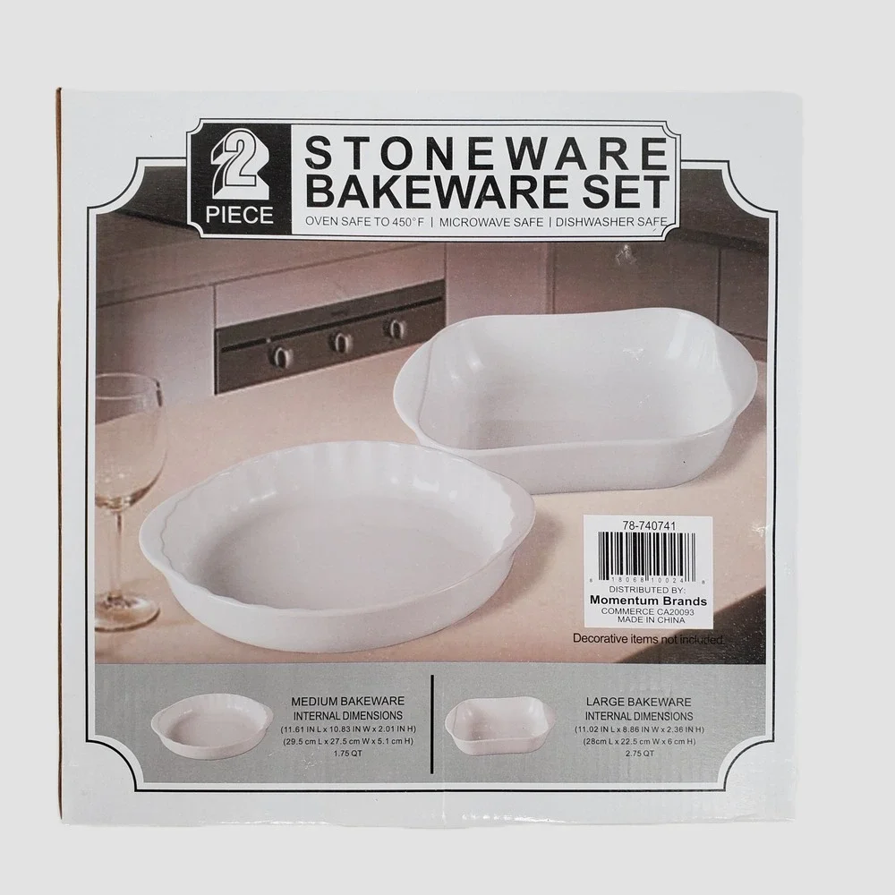 Momentum Brands 2‎ Piece White Stoneware Bakeware Set Oven Safe 450F 78-740741
